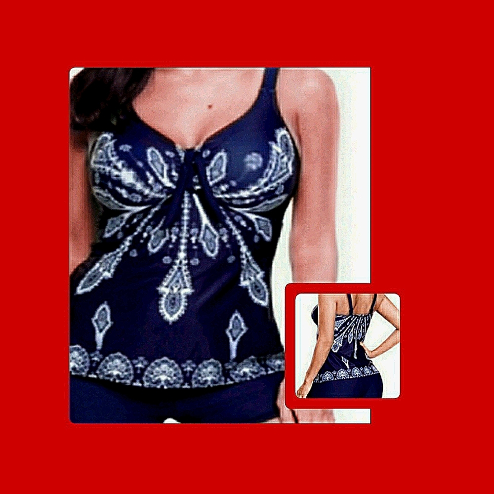 *Plus Size* Blue and White Tankini bathingsuits/swimsuits